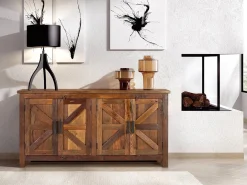 Aparador rústico con cuatro puertas hecho a mano en madera reciclada