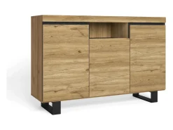 Aparador salón Comedor despacho con patas Color Roble/Negro 3 Puertas 1 Hueco 92x140x40cm