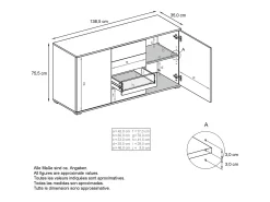 Aparador Santo V1, Mueble con 2 puertas y 4 cajones, antracita mate / negro mate (138,5 x 75,5 x 35 cm)