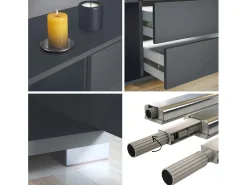 Aparador Santo V2, Mueble con 2 puertas y 4 cajones, antracita mate / blanco mate (166,5 x 75,5 x 35 cm)