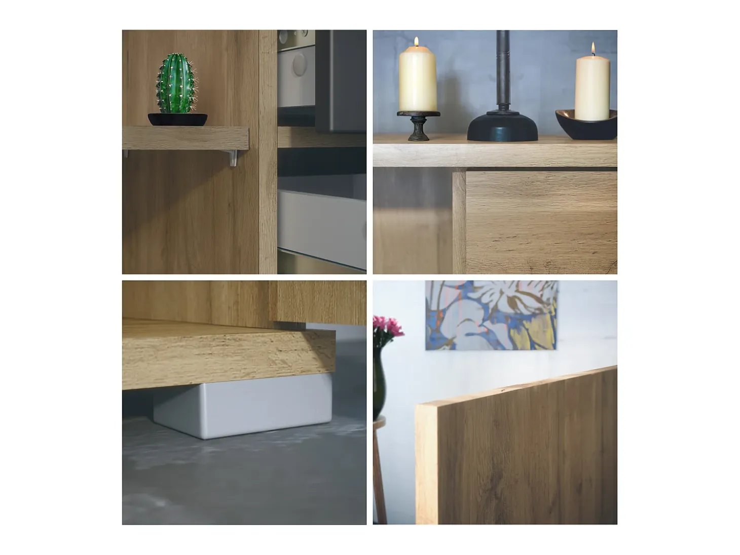 Aparador Santo V2, Mueble con 2 puertas y 4 cajones, Roble Evoke / Roble Evoke (166,5 x 75,5 x 35 cm)