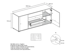 Aparador Santo V2, Mueble con 2 puertas y 4 cajones, Roble Evoke / Roble Evoke (166,5 x 75,5 x 35 cm)