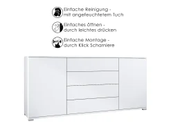 Aparador Santo V2, Mueble con 2 puertas y 4 cajones, blanco mate / Roble Evoke (166,5 x 75,5 x 35 cm)