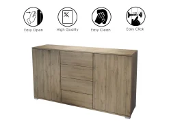 Aparador Santo V1, Mueble con 2 puertas y 4 cajones, Roble Evoke / Roble Evoke (138,5 x 75,5 x 35 cm)