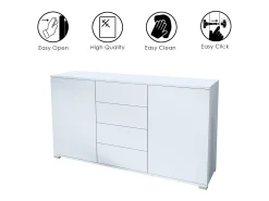 Aparador Santo V1, Mueble con 2 puertas y 4 cajones, blanco mate / Roble Evoke (138,5 x 75,5 x 35 cm)