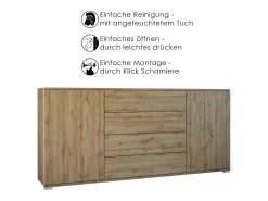Aparador Santo V2, Mueble con 2 puertas y 4 cajones, Roble Evoke / antracita mate (166,5 x 75,5 x 35 cm)