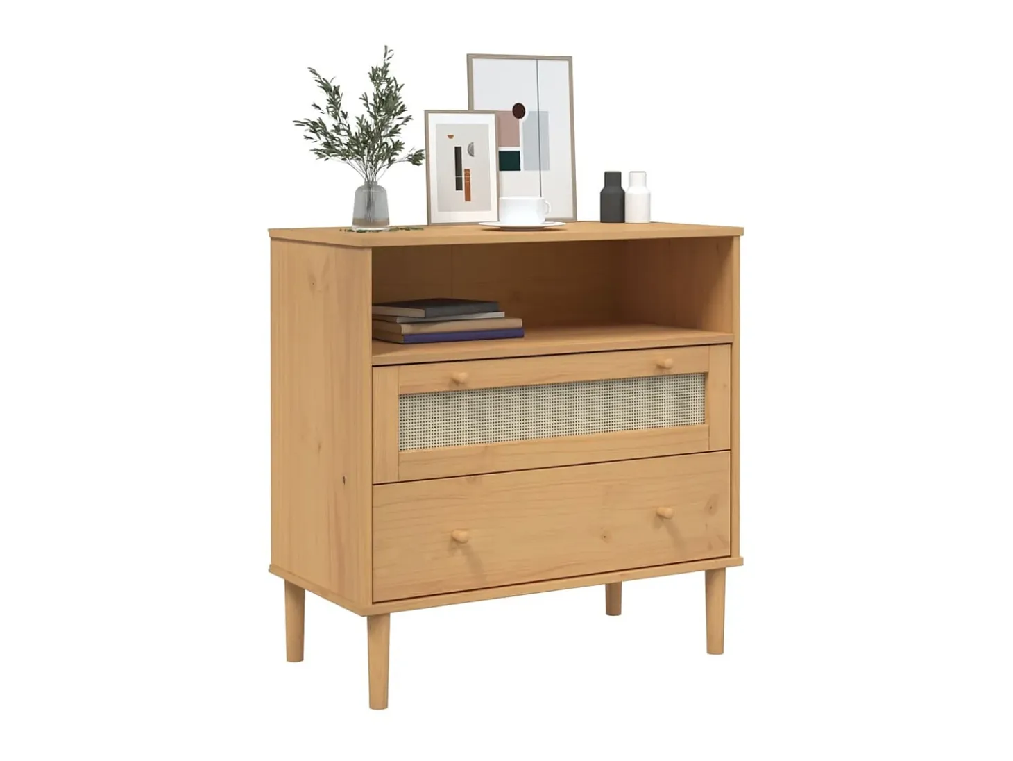 Aparador SENJA aspecto de ratán madera pino marrón 80x40x80 cm ES26757
