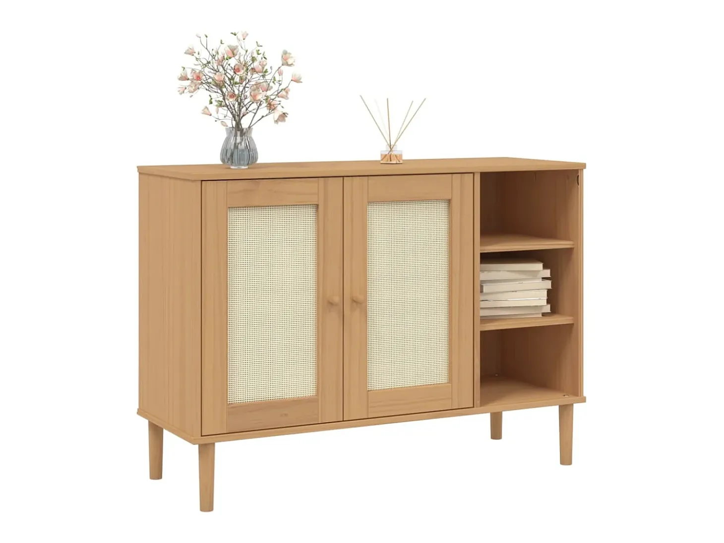 Aparador SENJA aspecto de ratán madera pino marrón 112x40x80 cm ES93019