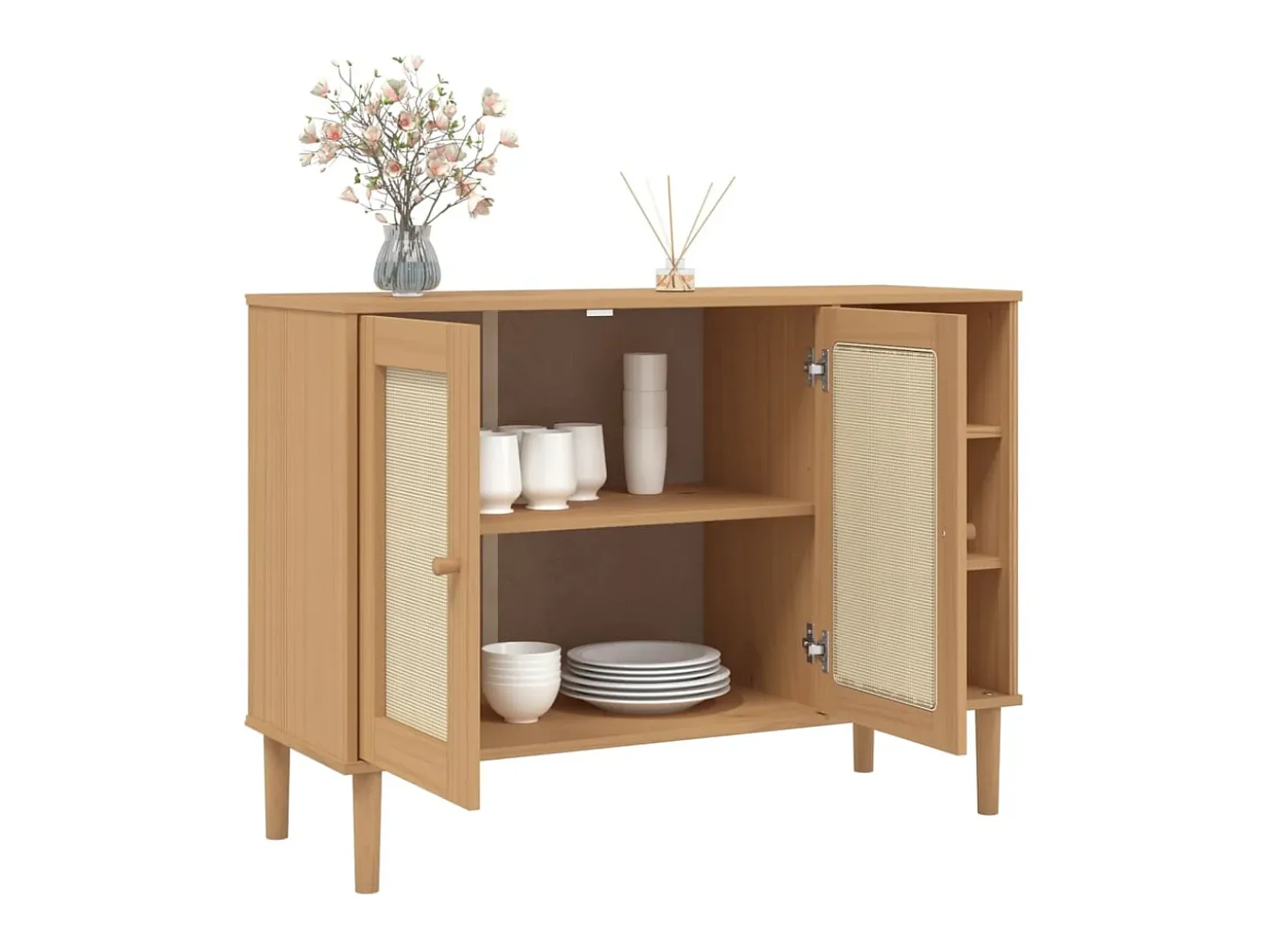 Aparador SENJA aspecto de ratán madera pino marrón 112x40x80 cm ES93019