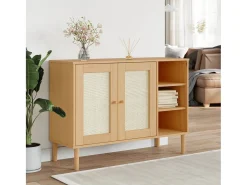 Aparador SENJA aspecto de ratán madera pino marrón 112x40x80 cm ES93019