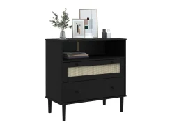 Aparador SENJA aspecto de ratán madera pino negro 80x40x80 cm ES19156