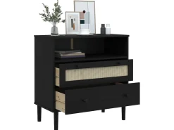 Aparador SENJA aspecto de ratán madera pino negro 80x40x80 cm ES19156