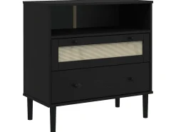 Aparador SENJA aspecto de ratán madera pino negro 80x40x80 cm ES19156