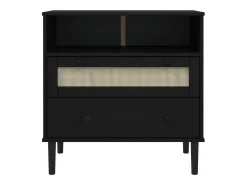 Aparador SENJA aspecto de ratán madera pino negro 80x40x80 cm ES19156