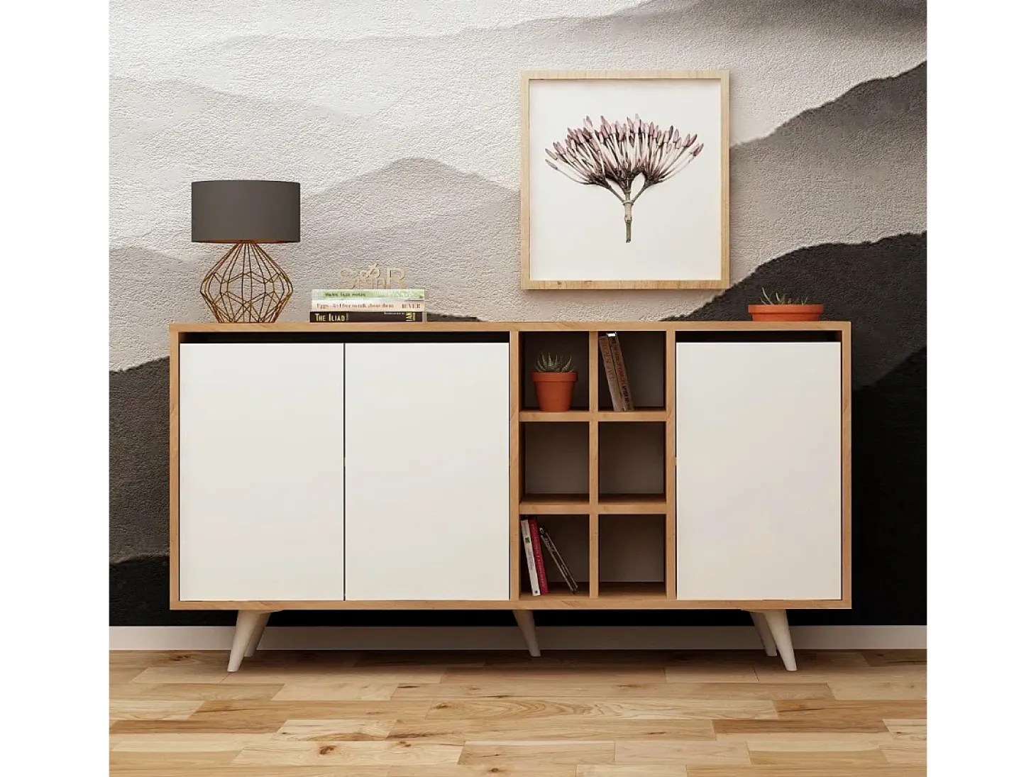 Aparador Seria color roble Blanco 140x40x86 cm