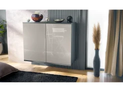 Aparador Skadu V3, Armario de Cocina Moderno con 2 Puertas Grandes antracita mate / gris arena de alto brillo (92,5 x 73.5 x 35)