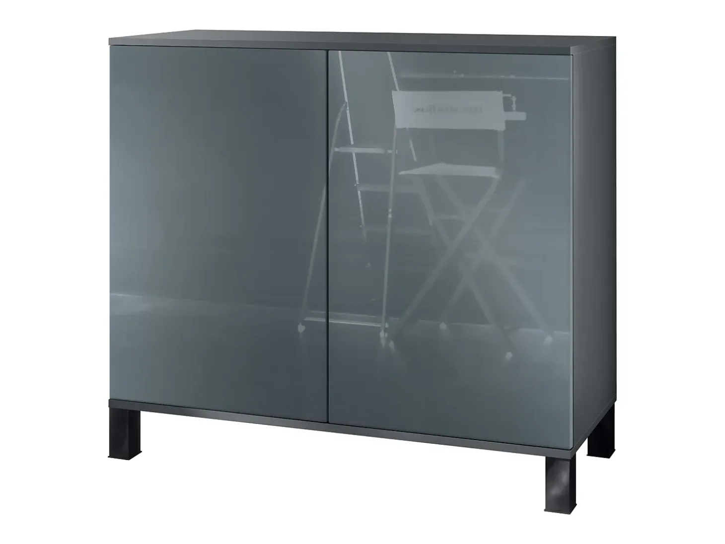 Aparador Skadu V3, Armario de Cocina Moderno con 2 Puertas Grandes antracita mate / gris de alto brillo (92,5 x 84.5 x 35)