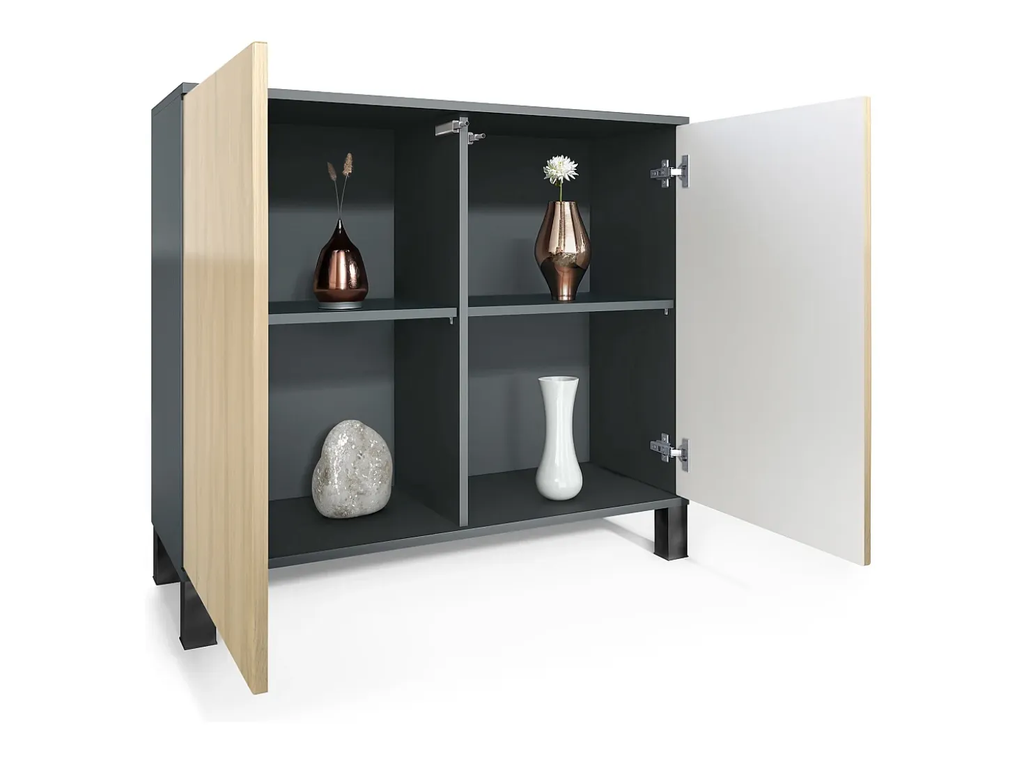 Aparador Skadu V3, Armario de Cocina Moderno con 2 Puertas Grandes antracita mate / gris de alto brillo (92,5 x 84.5 x 35)