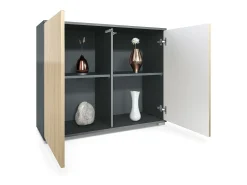 Aparador Skadu V3, Armario de Cocina Moderno con 2 Puertas Grandes antracita mate / gris arena de alto brillo (92,5 x 75.5 x 35)