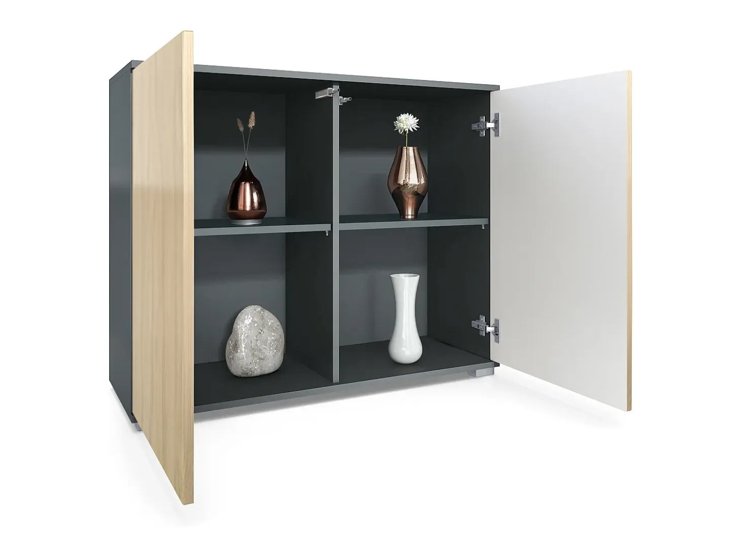Aparador Skadu V3, Armario de Cocina Moderno con 2 Puertas Grandes antracita mate / gris arena de alto brillo (92,5 x 75.5 x 35)