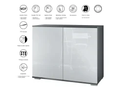 Aparador Skadu V3, Armario de Cocina Moderno con 2 Puertas Grandes antracita mate / gris arena de alto brillo (92,5 x 75.5 x 35)