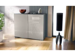 Aparador Skadu V3, Armario de Cocina Moderno con 2 Puertas Grandes antracita mate / gris arena de alto brillo (92,5 x 75.5 x 35)