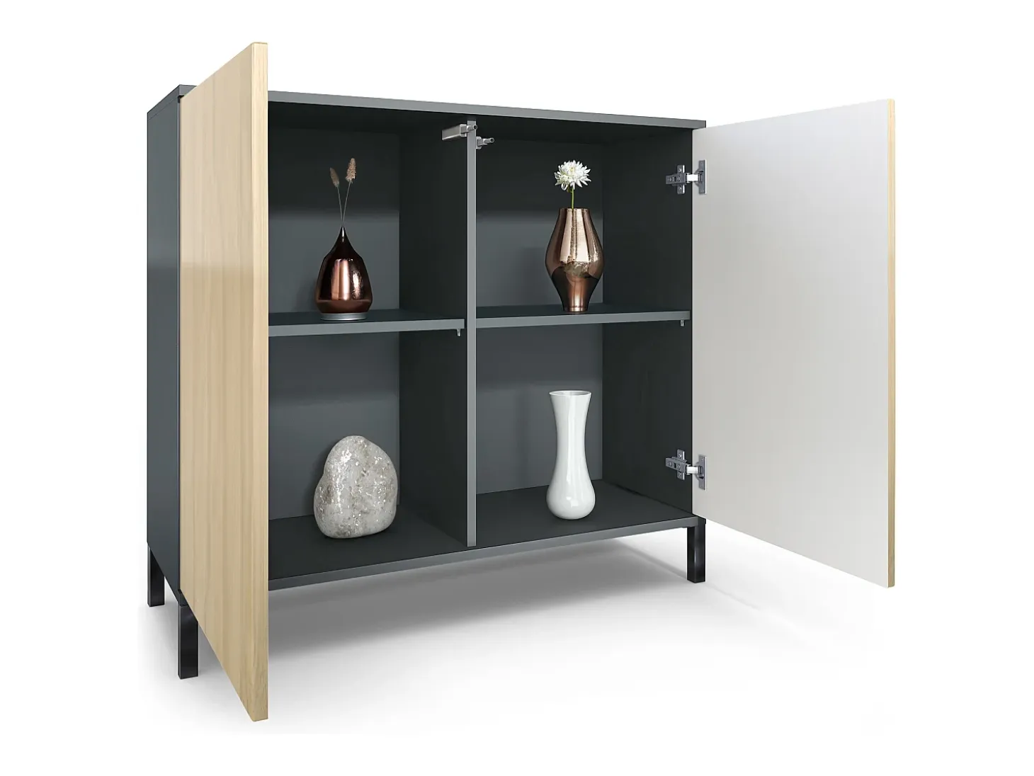 Aparador Skadu V3, Armario de Cocina Moderno con 2 Puertas Grandes antracita mate / burdeos de alto brillo (92,5 x 83.5 x 35)