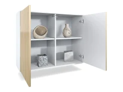 Aparador Skadu V3, Armario de Cocina Moderno con 2 Puertas Grandes blanco mate / gris arena de alto brillo (92,5 x 73.5 x 35)