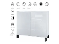 Aparador Skadu V3, Armario de Cocina Moderno con 2 Puertas Grandes blanco mate / negro de alto brillo (92,5 x 84.5 x 35)