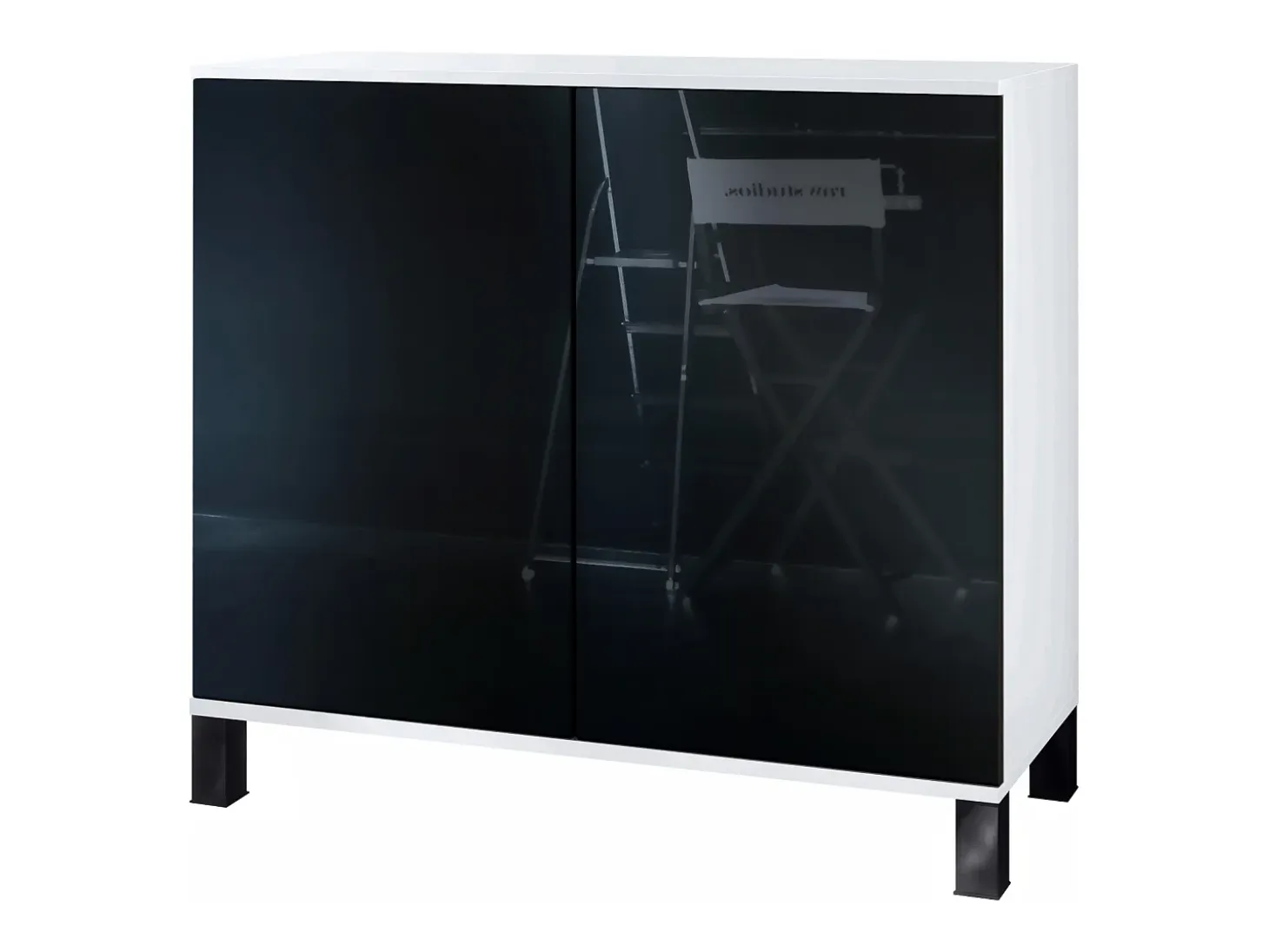 Aparador Skadu V3, Armario de Cocina Moderno con 2 Puertas Grandes blanco mate / negro de alto brillo (92,5 x 84.5 x 35)