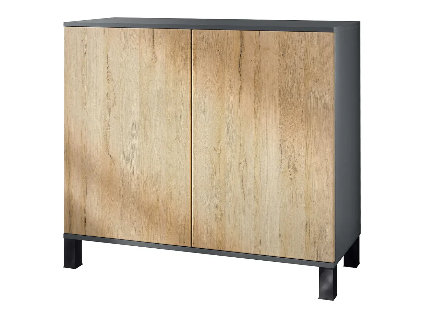 Aparador Skadu V3, Armario de Cocina Moderno con 2 Puertas Grandes antracita mate / roble natural (92,5 x 84.5 x 35)