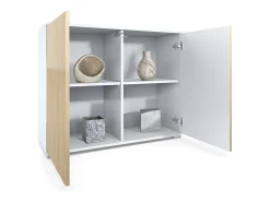Aparador Skadu V3, Armario de Cocina Moderno con 2 Puertas Grandes blanco mate / gris de alto brillo (92,5 x 75.5 x 35)