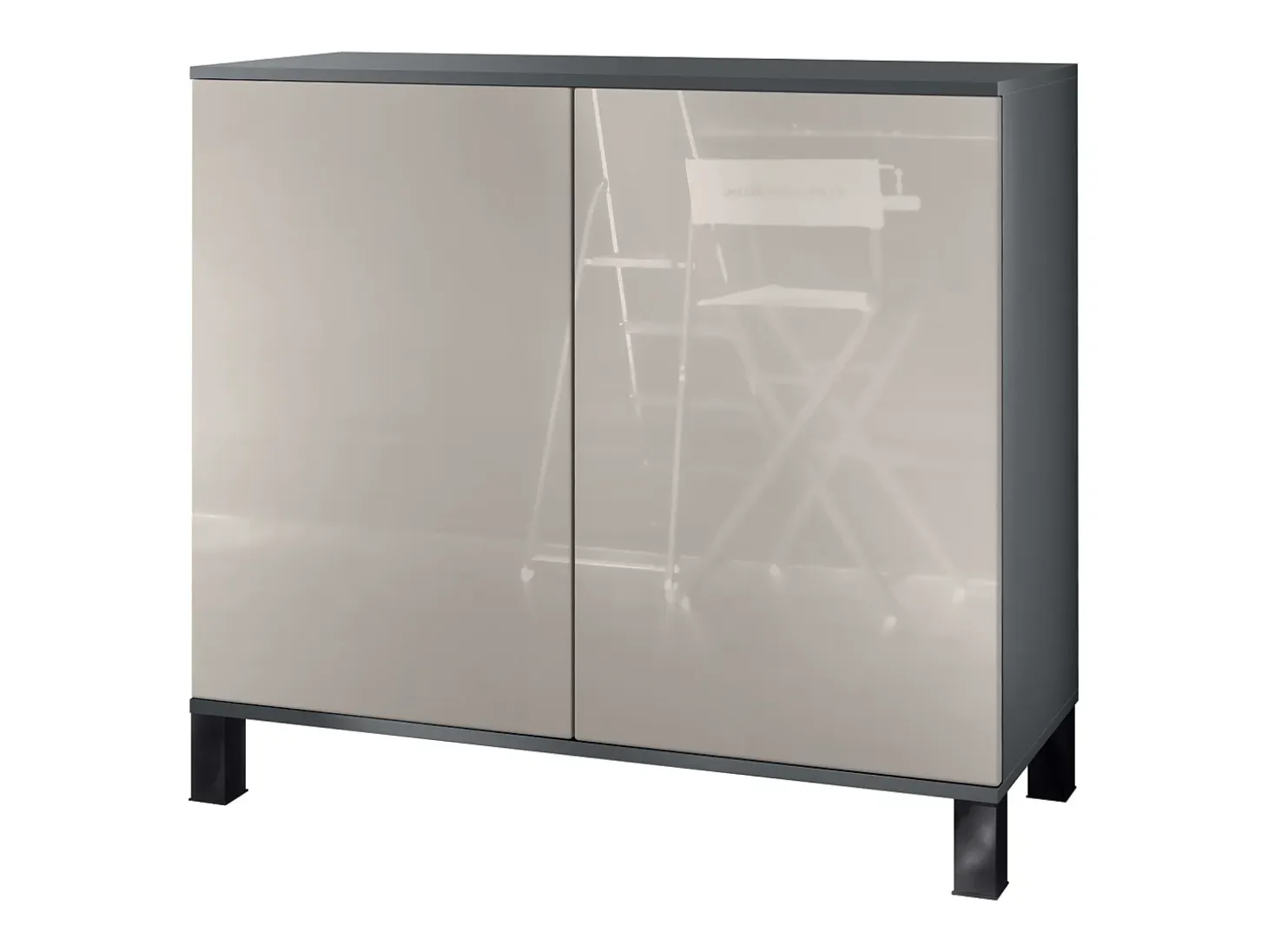 Aparador Skadu V3, Armario de Cocina Moderno con 2 Puertas Grandes antracita mate / gris arena de alto brillo (92,5 x 84.5 x 35)
