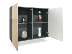Aparador Skadu V3, Armario de Cocina Moderno con 2 Puertas Grandes antracita mate / negro de alto brillo (92,5 x 73.5 x 35)