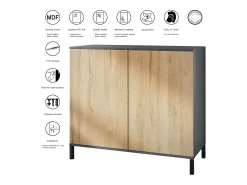 Aparador Skadu V3, Armario de Cocina Moderno con 2 Puertas Grandes antracita mate / gris arena de alto brillo (92,5 x 83.5 x 35)