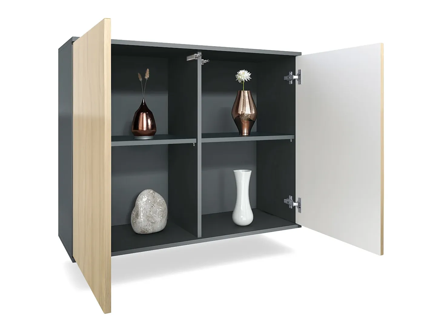 Aparador Skadu V3, Armario de Cocina Moderno con 2 Puertas Grandes antracita mate / blanco de alto brillo (92,5 x 73.5 x 35)