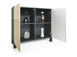 Aparador Skadu V3, Armario de Cocina Moderno con 2 Puertas Grandes antracita mate / crema de alto brillo (92,5 x 84.5 x 35)