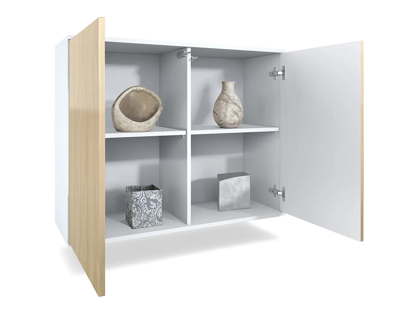 Aparador Skadu V3, Armario de Cocina Moderno con 2 Puertas Grandes blanco mate / gris de alto brillo (92,5 x 73.5 x 35)