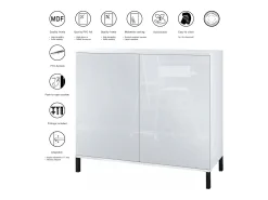 Aparador Skadu V3, Armario de Cocina Moderno con 2 Puertas Grandes blanco mate / roble natural (92,5 x 83.5 x 35)