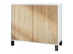 Aparador Skadu V3, Armario de Cocina Moderno con 2 Puertas Grandes blanco mate / roble natural (92,5 x 84.5 x 35)