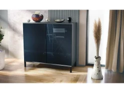 Aparador Skadu V3, Armario de Cocina Moderno con 2 Puertas Grandes antracita mate / negro de alto brillo (92,5 x 83.5 x 35)