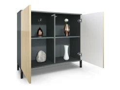 Aparador Skadu V3, Armario de Cocina Moderno con 2 Puertas Grandes antracita mate / negro de alto brillo (92,5 x 83.5 x 35)