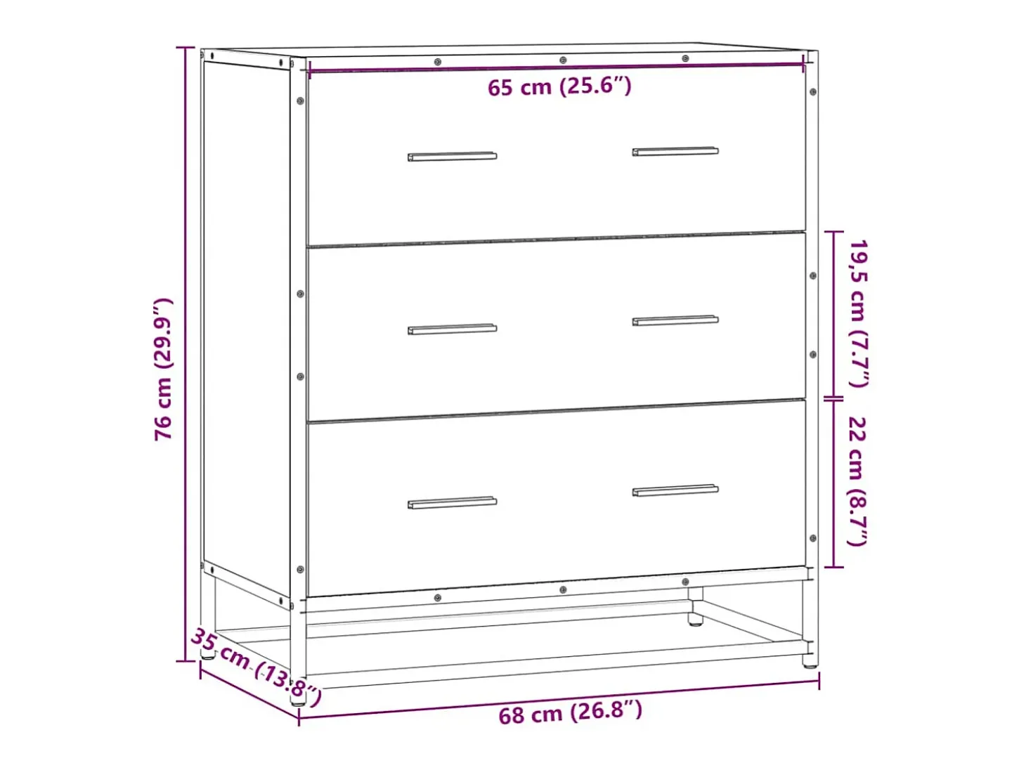 Aparador Sonoma gris 68x35x76 cm madera contrachapada y metal