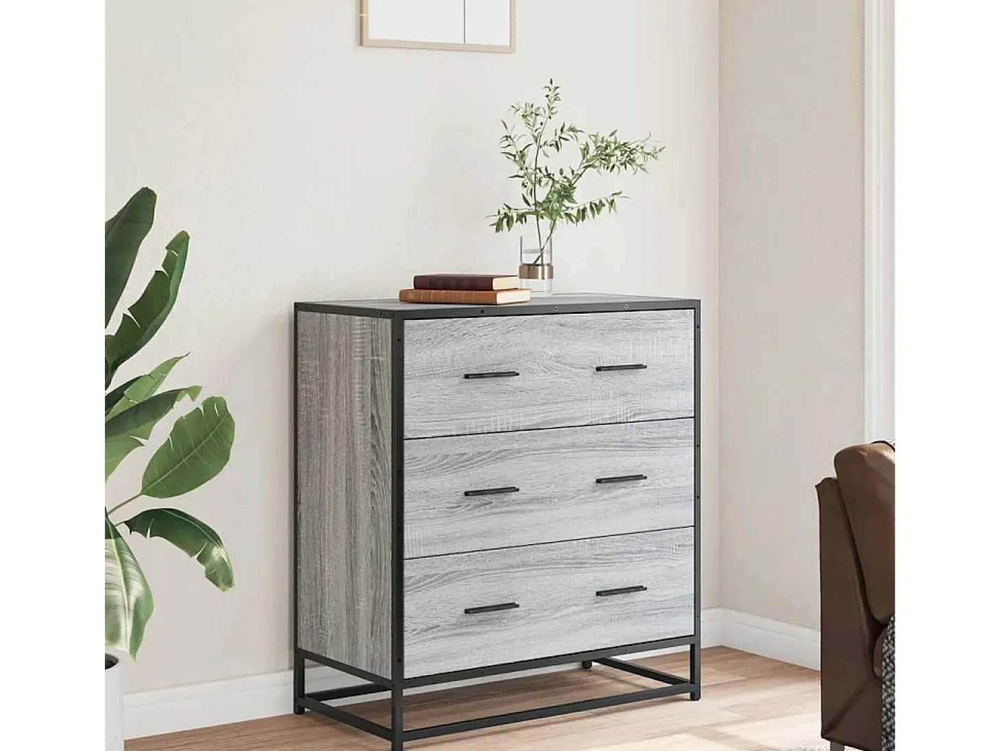 Aparador Sonoma gris 68x35x76 cm madera contrachapada y metal