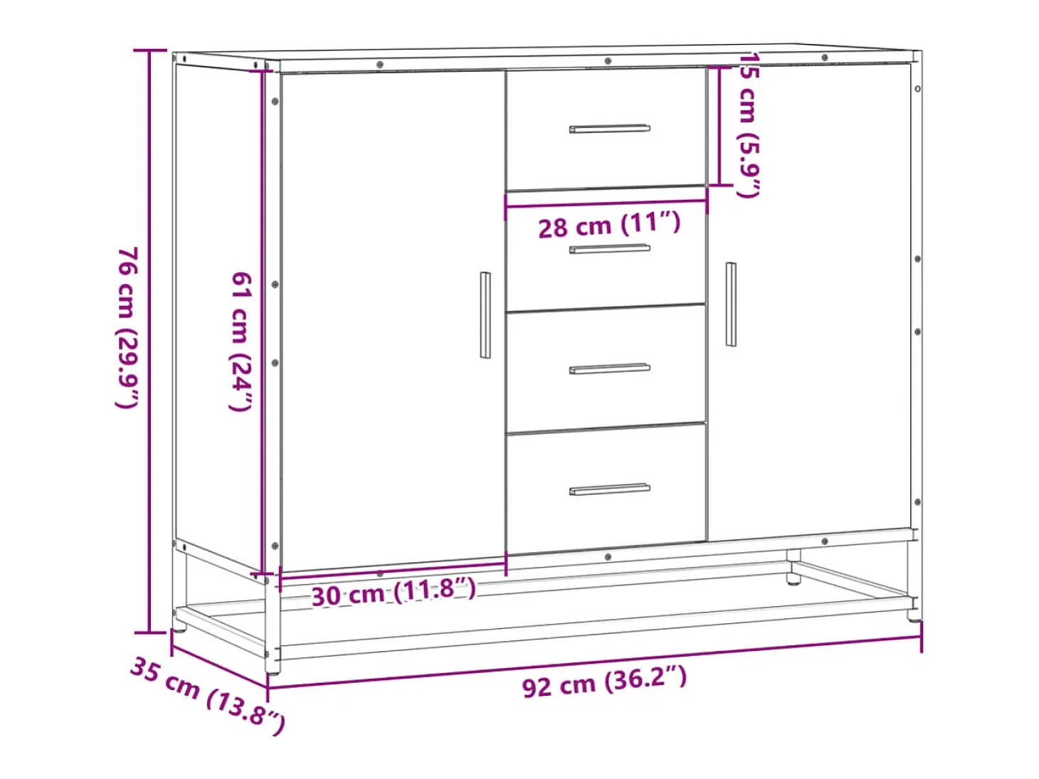 Aparador Sonoma gris 92x35x76 cm madera de ingeniería
