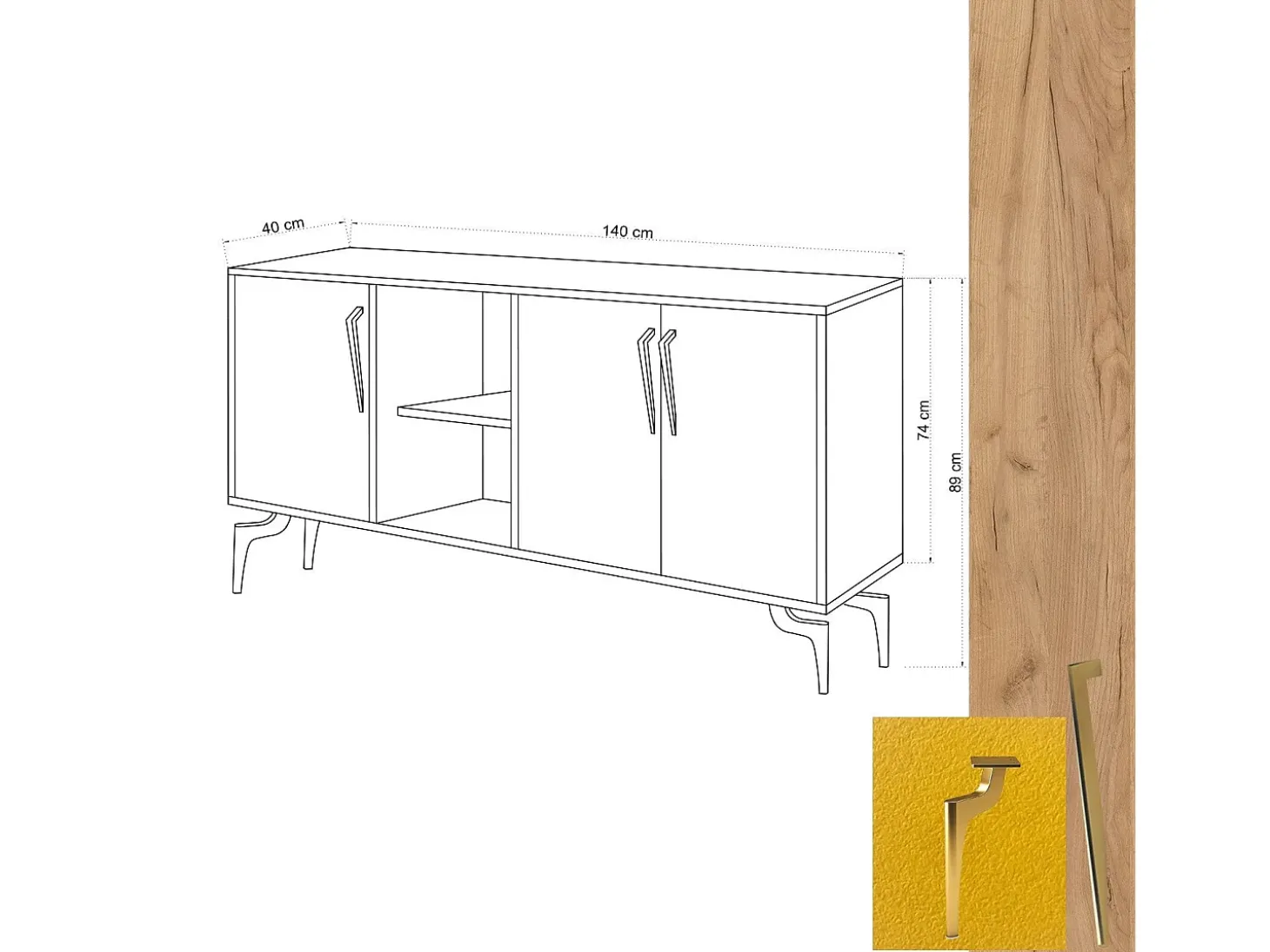 Aparador SUDER color roble Amarillo 140x40x86 cm