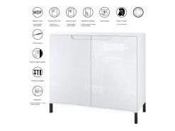 Aparador Sylt V3, Armario de Cocina Moderno con 2 Puertas Grandes blanco mate / gris arena de alto brillo (92,5 x 83.5 x 35)