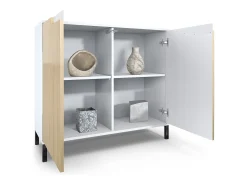 Aparador Sylt V3, Armario de Cocina Moderno con 2 Puertas Grandes blanco mate / gris arena de alto brillo (92,5 x 83.5 x 35)