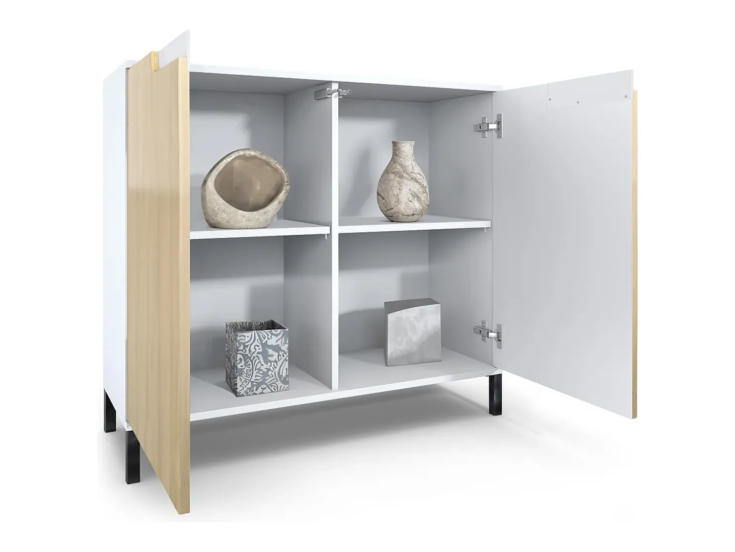 Aparador Sylt V3, Armario de Cocina Moderno con 2 Puertas Grandes blanco mate / gris arena de alto brillo (92,5 x 83.5 x 35)