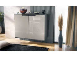 Aparador Sylt V3, Armario de Cocina Moderno con 2 Puertas Grandes antracita mate / gris arena de alto brillo (92,5 x 73.5 x 35)